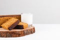 Traditional spice gingerbread cake with honey, ginger, cinnamon, nutmeg and annis from Holland with a glass of milk Royalty Free Stock Photo