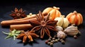 Traditional spices anise, star anise. Ingredients for cooking many dishes. Spices and herbs for cooking. Generative Ai