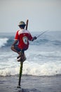 Traditional Sri Lanka: stilt fishing in ocean surf