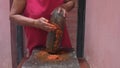 Traditional Sri Lankan way of grinding spices with the grinding stone