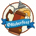 Traditional Stein and Greeting Ribbon for Oktoberfest Celebration, Vector Illustration