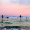 Traditional stilt fishermen in Sri Lanka.