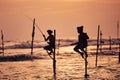 Traditional stilt fishing in Sri Lanka Royalty Free Stock Photo