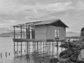 Traditional stilt house structure on Morowali beach Royalty Free Stock Photo