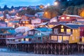 Traditional stilt houses know as palafitos in the city of Castro at Chiloe Island in Chile