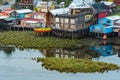 Traditional stilt houses know as palafitos in the city of Castro at Chiloe Island in Chile Royalty Free Stock Photo