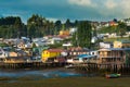 Traditional stilt houses know as palafitos in the city of Castro at Chiloe Island in Chile Royalty Free Stock Photo