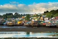 Traditional stilt houses know as palafitos in the city of Castro at Chiloe Island Royalty Free Stock Photo