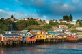 Traditional stilt houses know as palafitos in the city of Castro at Chiloe Island Royalty Free Stock Photo