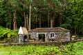 Traditional stone cottage in Recreation area in the Mata da Serreta Forest Reserve in Terceira Island Royalty Free Stock Photo