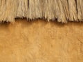 Traditional straw thatch on weathered adobe wall in rustic setting Royalty Free Stock Photo