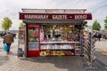 Traditional Street kiosk selling newspapers, magazines, snacks and drinks, located in Eminonu square, Istanbul, Turkey