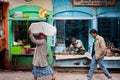 Traditional street life with a sellers of spices shops