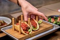 Traditional street mexican pork tacos with beef, tomatoes, avocado, chilli in yellow corn tortilla Royalty Free Stock Photo