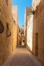 Traditional street in the town center of Mdina, the silent city of  Malta Royalty Free Stock Photo