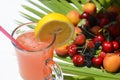 Traditional summer drink sangria - red, pink and white. With champagne, pink and red wine, strawberries, oranges, lemon Royalty Free Stock Photo