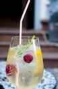 Traditional summer drink sangria is white with champagne, restaurant Royalty Free Stock Photo