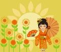 Traditional summer holiday sunflowers or Himawari Matsuri in