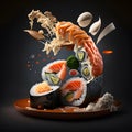 Traditional sushi - Philadelphia with salmon. Japanese cuisine. Sushi Set sashimi and sushi rolls