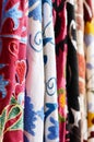 Traditional suzani embroidery fabrics hanging at oriental bazaar