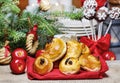 Traditional swedish buns in christmas setting. A saffron bun,