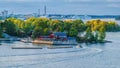 Traditional swedish falun red wooden houses and piers on Fjaderholmarna Feather Islands, nearest archipelago islands from