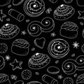 Traditional Swedish sweets black and white seamless pattern. Suitable for printing on packaging, paper, for menu design