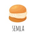 Traditional Swedish sweets. Semla Samlor, vastlakukkel, laskiaispulla is a traditional sweet bun from Scandinavia.