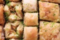 Traditional sweet oriental dessert, oriental sweets close-up, baklava Royalty Free Stock Photo