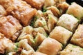 Traditional sweet oriental dessert, oriental sweets close-up, baklava Royalty Free Stock Photo