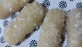 Traditional sweets cham cham served in a white plate, selective focus Royalty Free Stock Photo