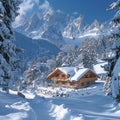 Traditional Swiss Chalet Amidst Snowy Alps offering cozy retreat Royalty Free Stock Photo