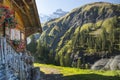 Traditional swiss house in mountain valley Kiental Royalty Free Stock Photo