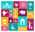 Icons of India. Flat vector icon with traditional symbols