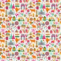 Traditional symbols of India seamless pattern on white background. Royalty Free Stock Photo