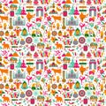 Traditional symbols of India seamless pattern on white background.