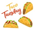 Traditional taco Tuesday poster with delicious tacos, Mexican food Royalty Free Stock Photo