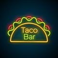 Traditional tacos meal neon light taco bar sign Royalty Free Stock Photo