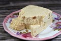 Traditional tahini halva with Hazelnuts Halawa Tahiniya, the primary ingredients in this confection