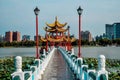 Traditional taiwanese red tample by the Lotus lake in Kaohsiung