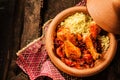 Traditional Tajine Dish with Chicken and Couscous Royalty Free Stock Photo