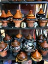 Traditional tajines on the food market in Marrakech, Morocco