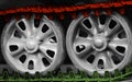 Traditional tank wheels with colourful chains