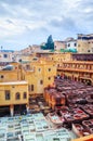 Traditional tannery in ancient medina of Fez, Morocco Royalty Free Stock Photo