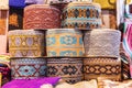 Traditional taqiyah hats for sale at the souk in Muttrah Royalty Free Stock Photo