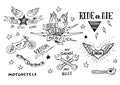 Traditional tattoo biker set Royalty Free Stock Photo