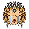 traditional tattoo of female face with third eye crying