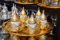 Traditional tea and coffee sets at the Egyptian Bazaar and the Grand Bazaar in Istanbul, Turkey Royalty Free Stock Photo