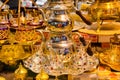 Traditional tea and coffee sets at the Egyptian Bazaar and the Grand Bazaar in Istanbul, Turkey Royalty Free Stock Photo