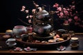 Traditional Tea party set oriental. Generate Ai Royalty Free Stock Photo